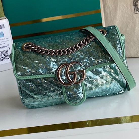 Gucci Borsa A Tracolla Mini Paillettes GG Marmont Verde 446744