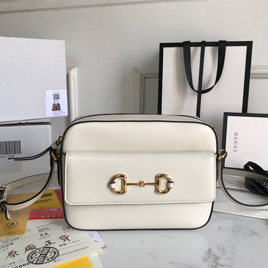 Gucci Borsa A Tracolla Piccola In Pelle Horsebit 1955 Bianca 645454