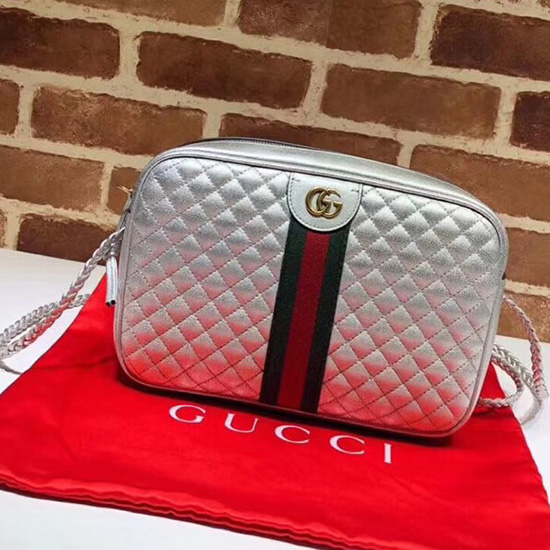 Gucci Borsa A Tracolla Piccola In Pelle Laminata Argento 541051