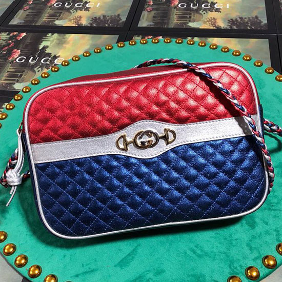 Gucci Borsa A Tracolla Piccola In Pelle Laminata Rossa E Blu 541061