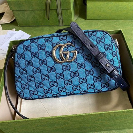 Gucci Borsa A Tracolla Piccola Multicolore GG Marmont Blu 447632