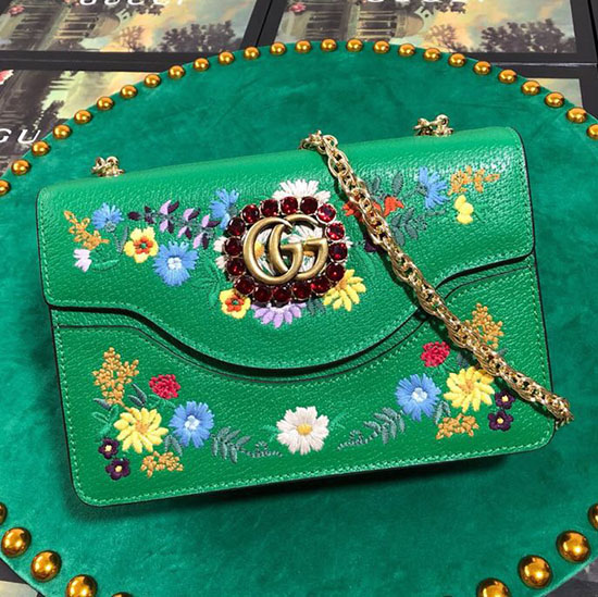 Gucci Borsa A Tracolla Piccola Ricamata Verde 499617