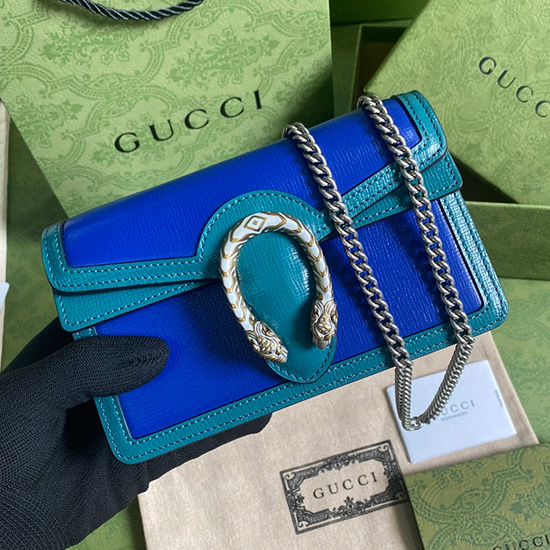 Gucci Borsa Dionysus In Pelle Mini Con Catena Blu 476432