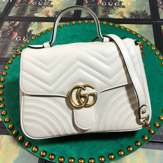 Gucci Borsa GG Marmont Piccola Con Manico Superiore Bianca 498110