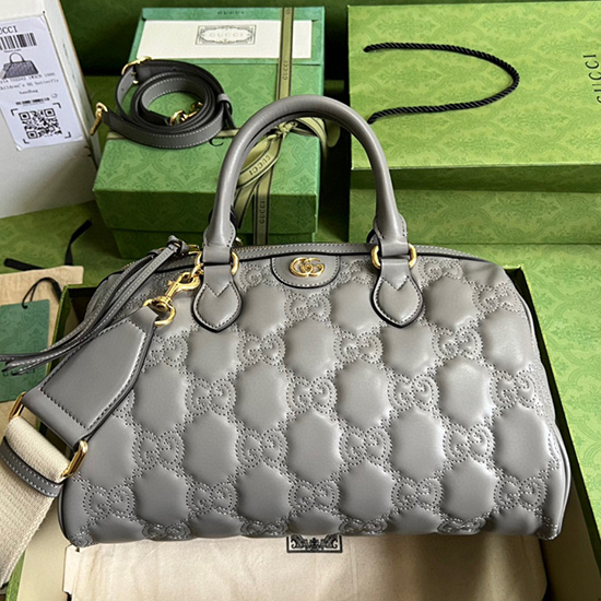 Gucci Borsa Media In Pelle Gg Matelasse Grigia 702242