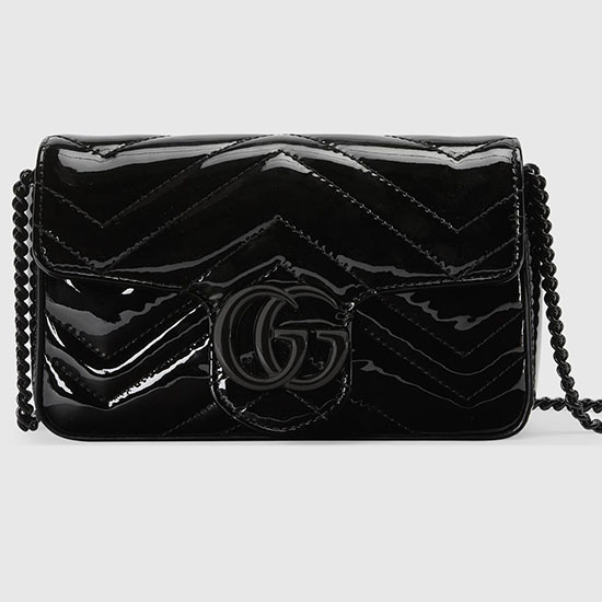 Gucci Borsa Super Mini In Vernice GG Marmont Nera 476433