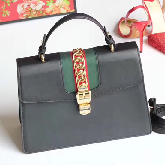 Gucci Borsa Sylvie In Pelle Con Manico Superiore Nera 431665