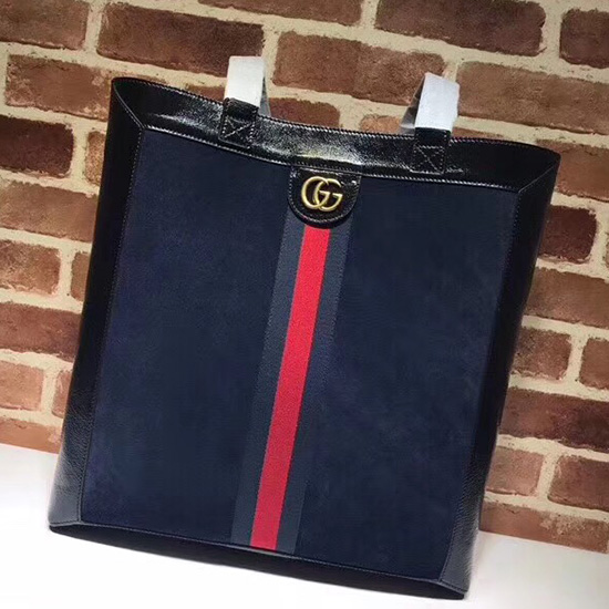 Gucci Borsa Tote Grande Ophidia In Pelle Scamosciata Blu 519335