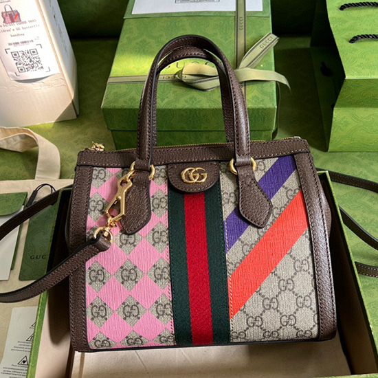 Gucci Borsa Tote Ophidia Piccola Con Stampa GG Marrone 547551