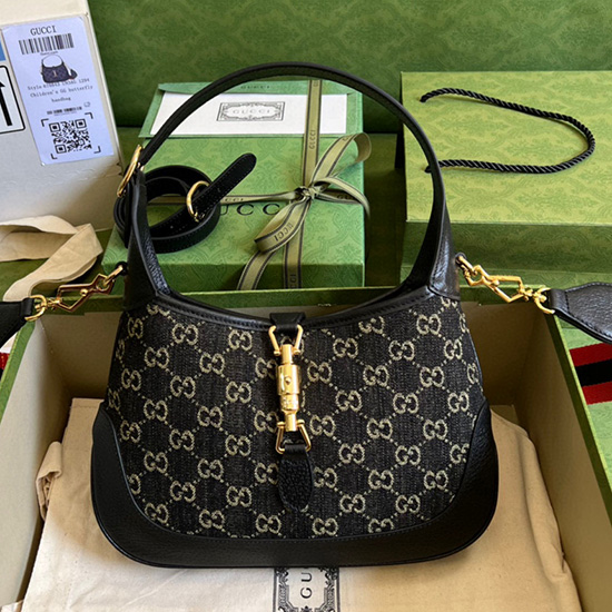 Gucci Denim Jackie 1961 Borsa Hobo Piccola Nera 678843