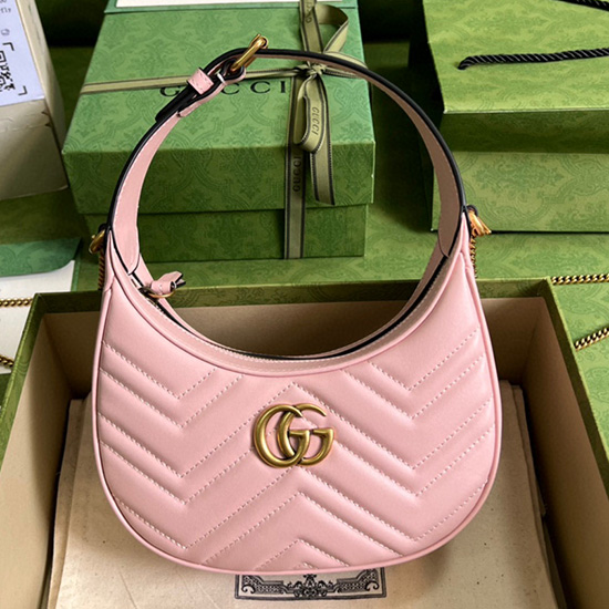 Gucci Gg Marmont Mini Borsa A Forma Di Mezzaluna Rosa 699514