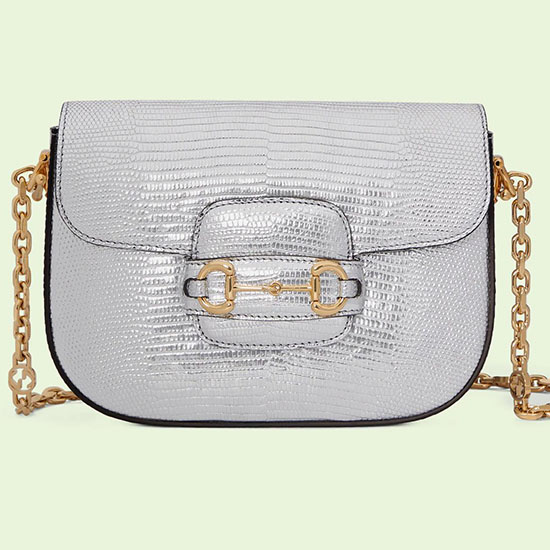 Gucci Horsebit 1955 Mini Borsa In Lucertola Argento 675801