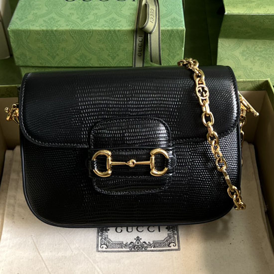 Gucci Horsebit 1955 Mini Borsa In Lucertola Nera 675801