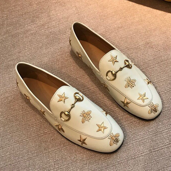 Gucci Jordaan Mocassino In Pelle Ricamata Bianco 505281