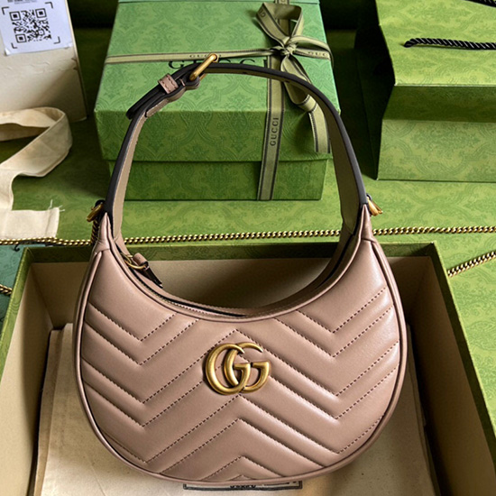 Gucci Mini Borsa A Forma Di Mezzaluna Gg Marmont Color Nudo 699514