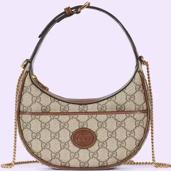 Gucci Mini Borsa Gg A Forma Di Mezzaluna Marrone 726843