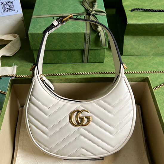 Gucci Mini Borsa Gg Marmont A Forma Di Mezzaluna Bianca 699514