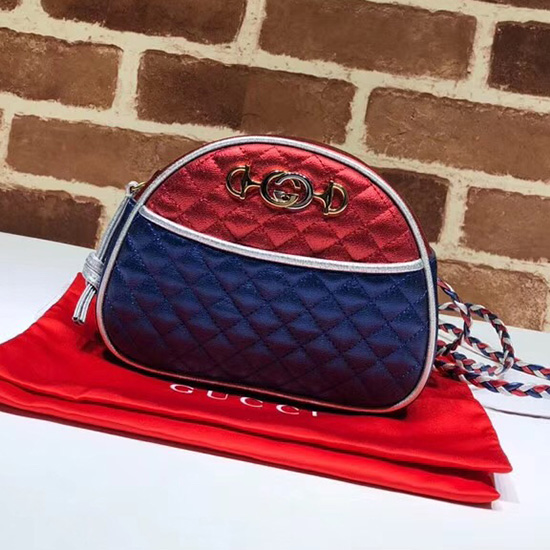 Gucci Mini Borsa In Pelle Laminata Blu E Rossa 534951