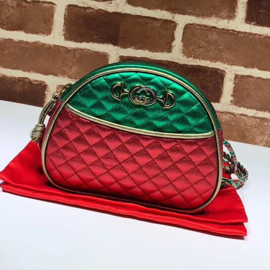 Gucci Mini Borsa In Pelle Laminata Rossa E Verde 534951