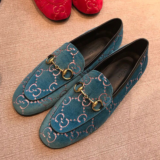 Gucci Mocassino In Velluto Jordaan Gg Blu 431467