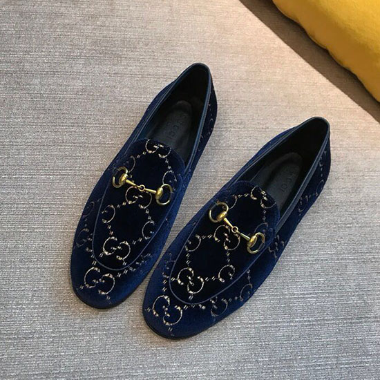 Gucci Mocassino In Velluto Jordaan Gg Blu Scuro 431467