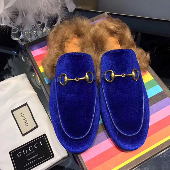 Gucci Pantofola In Velluto Princetown Blu 428619