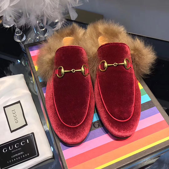 Gucci Pantofola In Velluto Princetown Rossa 428619