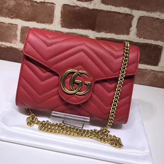 Gucci Portafoglio Con Catena In Pelle Gg Marmont Rosso 474575