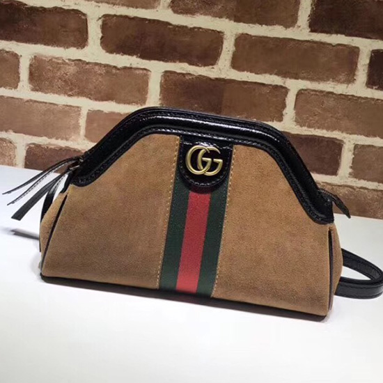 Gucci Re(belle) Borsa A Tracolla Piccola In Pelle Scamosciata Marrone 524620