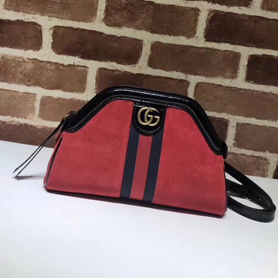 Gucci Re(belle) Borsa A Tracolla Piccola In Pelle Scamosciata Rossa 524620