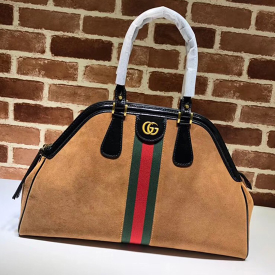 Gucci Re(belle) Borsa Grande Con Manico Superiore In Pelle Scamosciata Marrone 515937