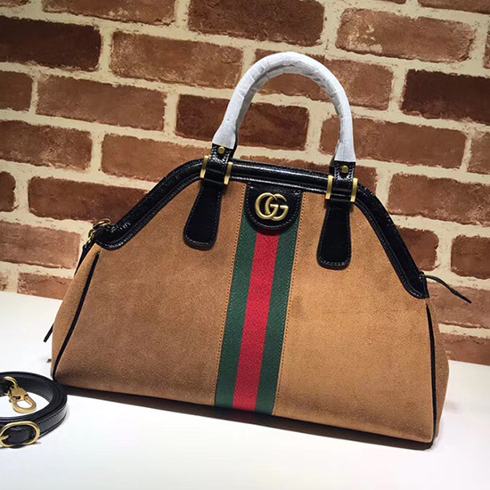 Gucci Re(belle) Borsa Media In Pelle Scamosciata Con Manico Superiore Marrone 516459