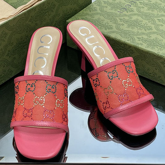 Gucci Sandali Slide Con Tacco Medio In Mesh Sng072603