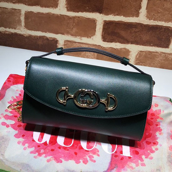 Gucci Zumi Mini Borsa A Tracolla In Pelle Liscia Verde 564718