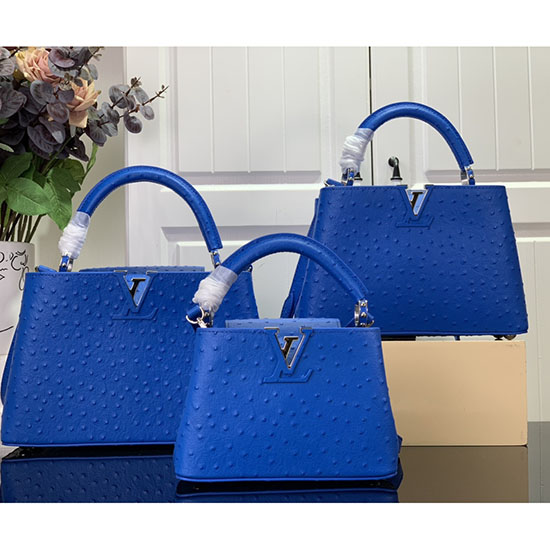 Louis Vuitton Capucines In Struzzo Goffrato Blu N93419