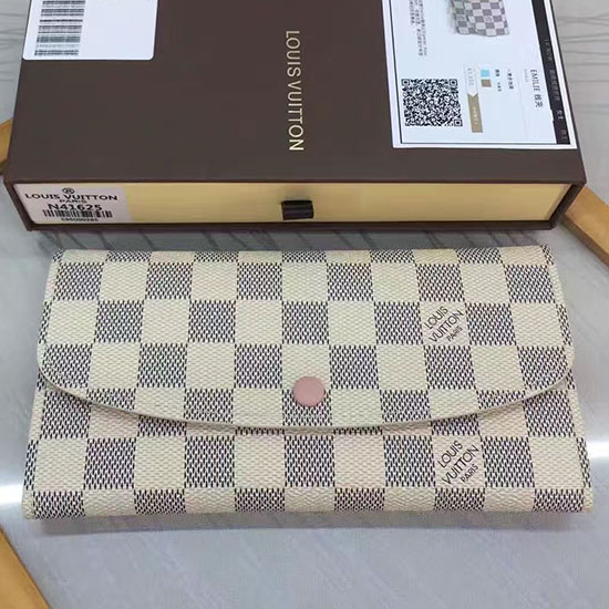 Louis Vuitton Damier Azur Portafoglio Emilie In Tela Rosa Ballerine N41625