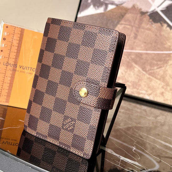 Louis Vuitton Damier Ebene Tela Copertina Agenda Ad Anelli Piccoli R20005