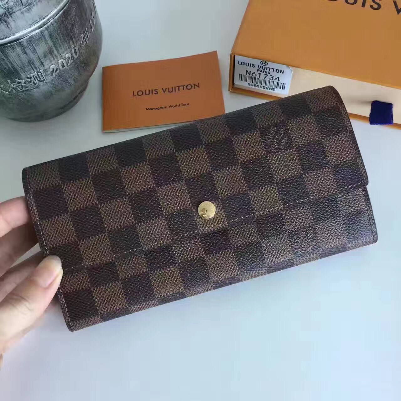 Louis Vuitton Damier Ebene Tela Portefeiulle Sarah Portafoglio Lungo N61735