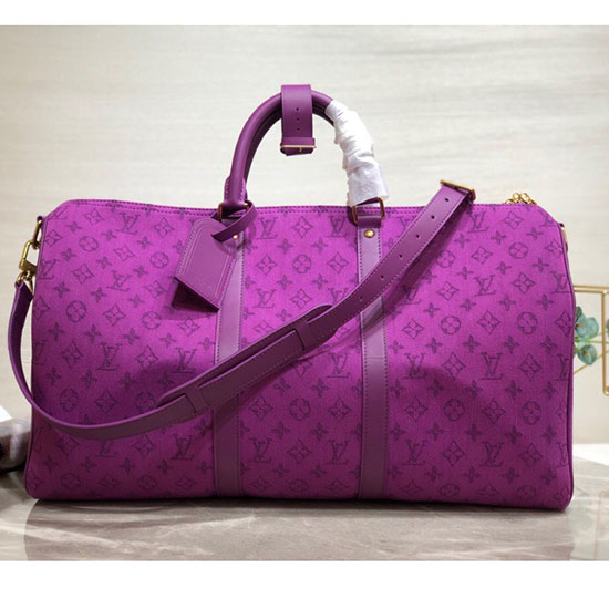 Louis Vuitton Monogram Denim Keepall Bandouliere 50 Viola M44645