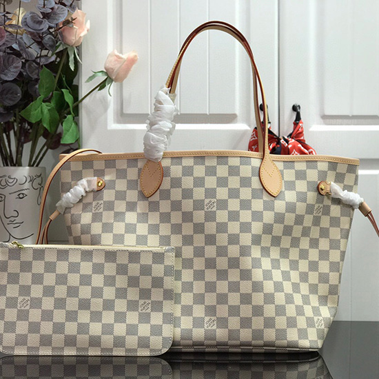 Louis Vuitton Tela Damier Azur Neverfull Mm Beige N41605