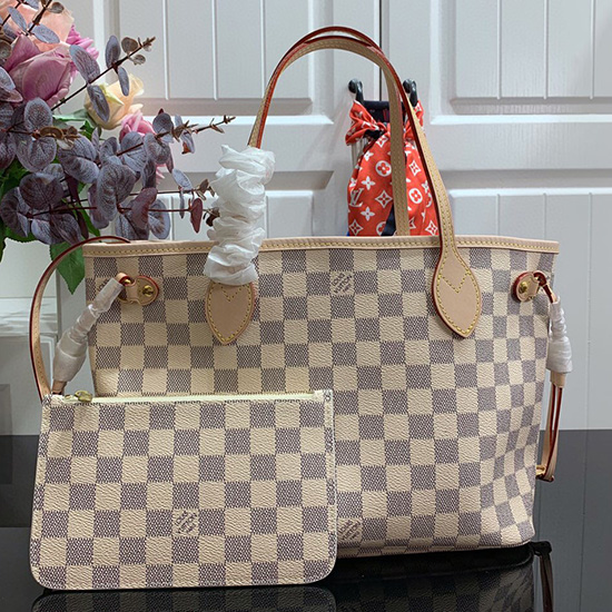 Louis Vuitton Tela Damier Azur Neverfull Pm Beige N41362