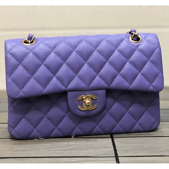 Piccola Borsa Classica Chanel Con Patta In Pelle Di Vitello A Grana Blu A01117