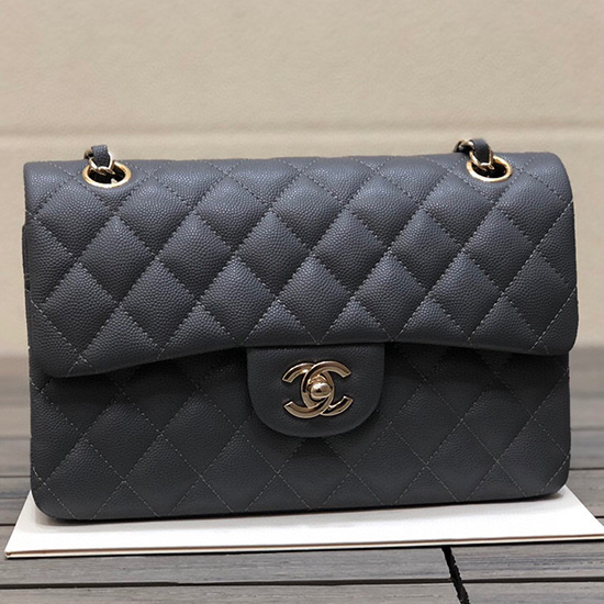 Piccola Borsa Classica Chanel Con Patta In Pelle Di Vitello A Grana Grigia A01117