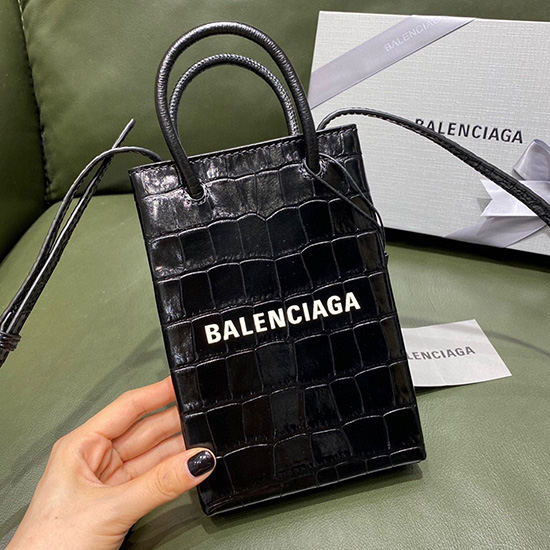 Porta Cellulare Shopping In Pelle Effetto Coccodrillo Balenciaga Nero 593826