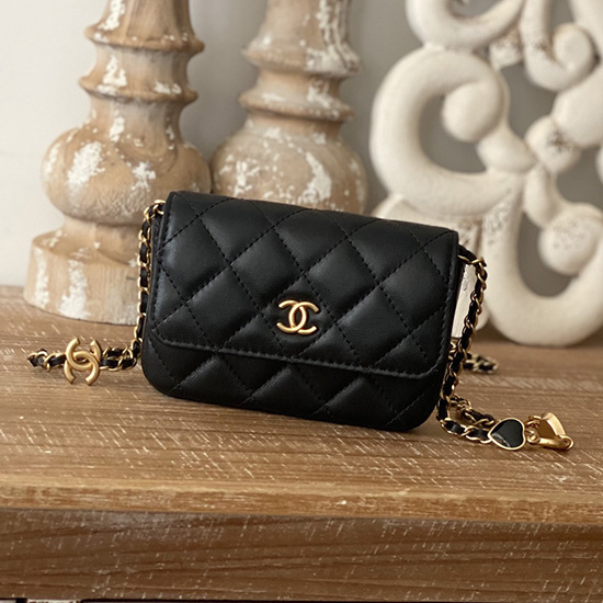 Portafoglio Chanel Con Catena In Pelle Di Agnello Nero Ap81228