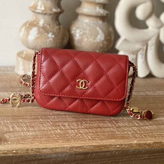 Portafoglio Chanel Con Catena In Pelle Di Agnello Rosso Ap81228