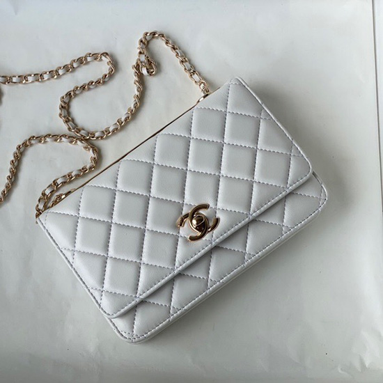 Portafoglio Chanel Con Catena Woc In Pelle Di Agnello Bianco A88633