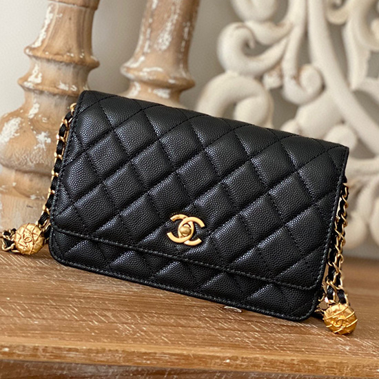 Portafoglio Chanel Con Catena Woc In Pelle Di Vitello Granulata Nero Ap81204