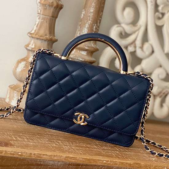 Portafoglio Chanel In Pelle Di Agnello Woc Con Catena Blu A81207