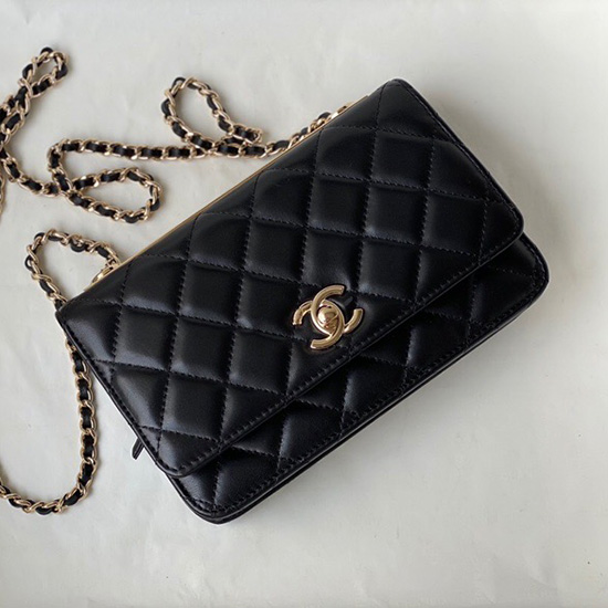 Portafoglio Chanel In Pelle Di Agnello Woc Con Catena Nero A88633